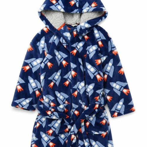 Marks and Spencer Boys Blue Fleece Space Rocket Hooded Robe 6-7 Years