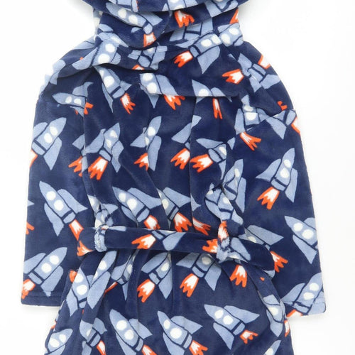 Marks and Spencer Boys Blue Fleece Space Rocket Hooded Robe 6-7 Years