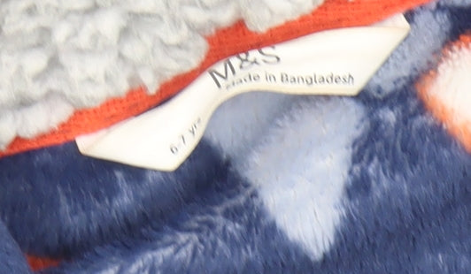Marks and Spencer Boys Blue Fleece Space Rocket Hooded Robe 6-7 Years