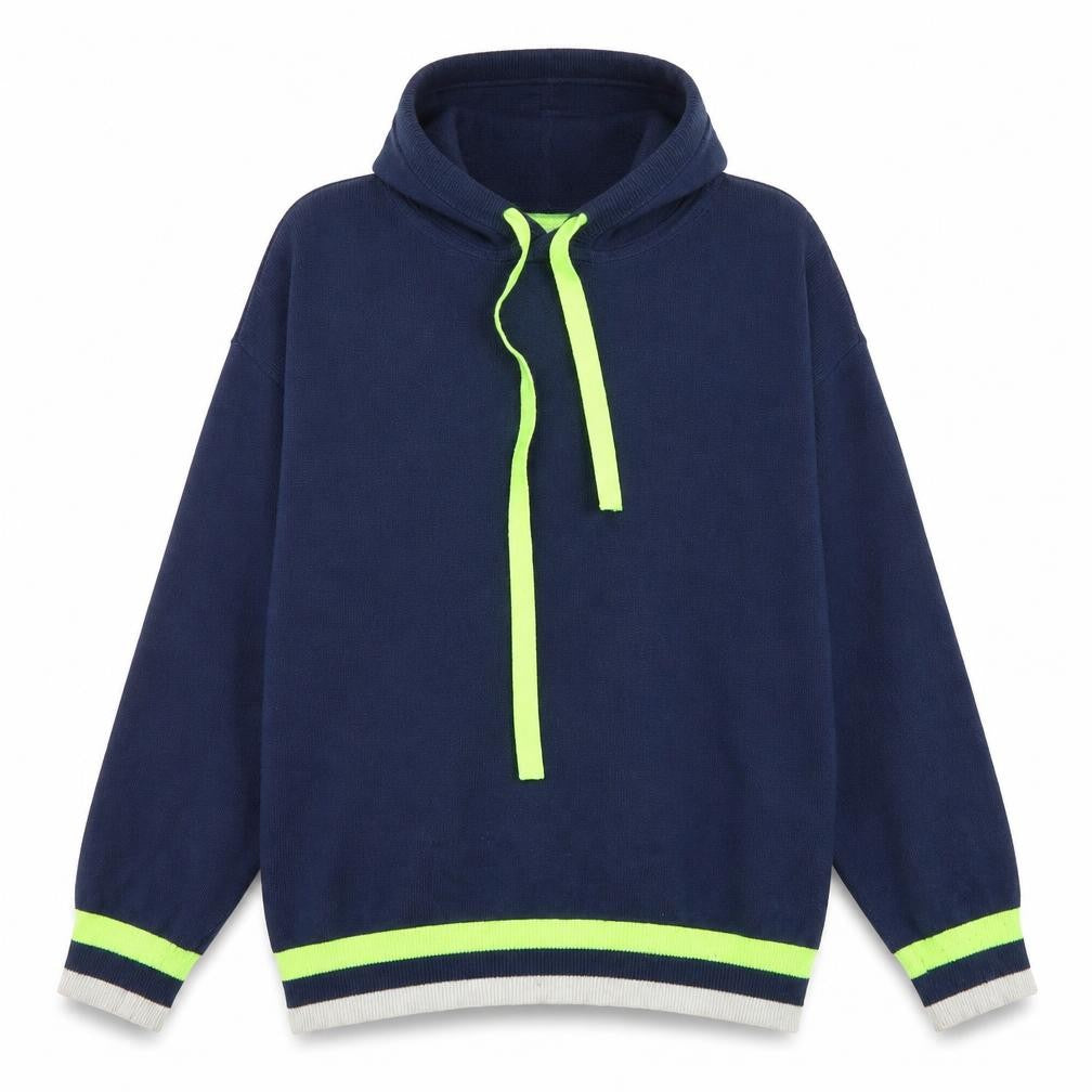 Front view of Whisper by Brodie Women's Blue Hooded jumper, size S, Cotton Blend