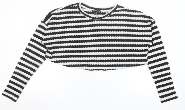 PrettyLittleThing Women’s Black White Striped Knit Jumper Size 8