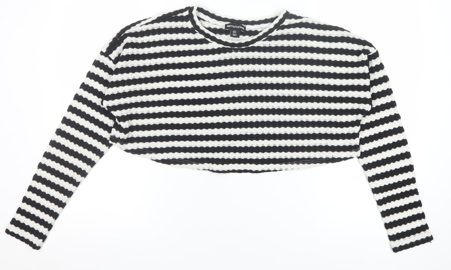 PrettyLittleThing Women’s Black White Striped Knit Jumper Size 8