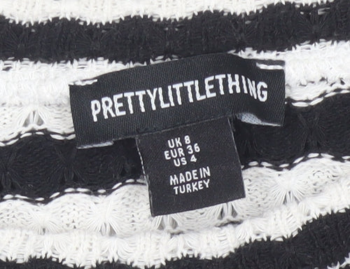 PrettyLittleThing Women’s Black White Striped Knit Jumper Size 8