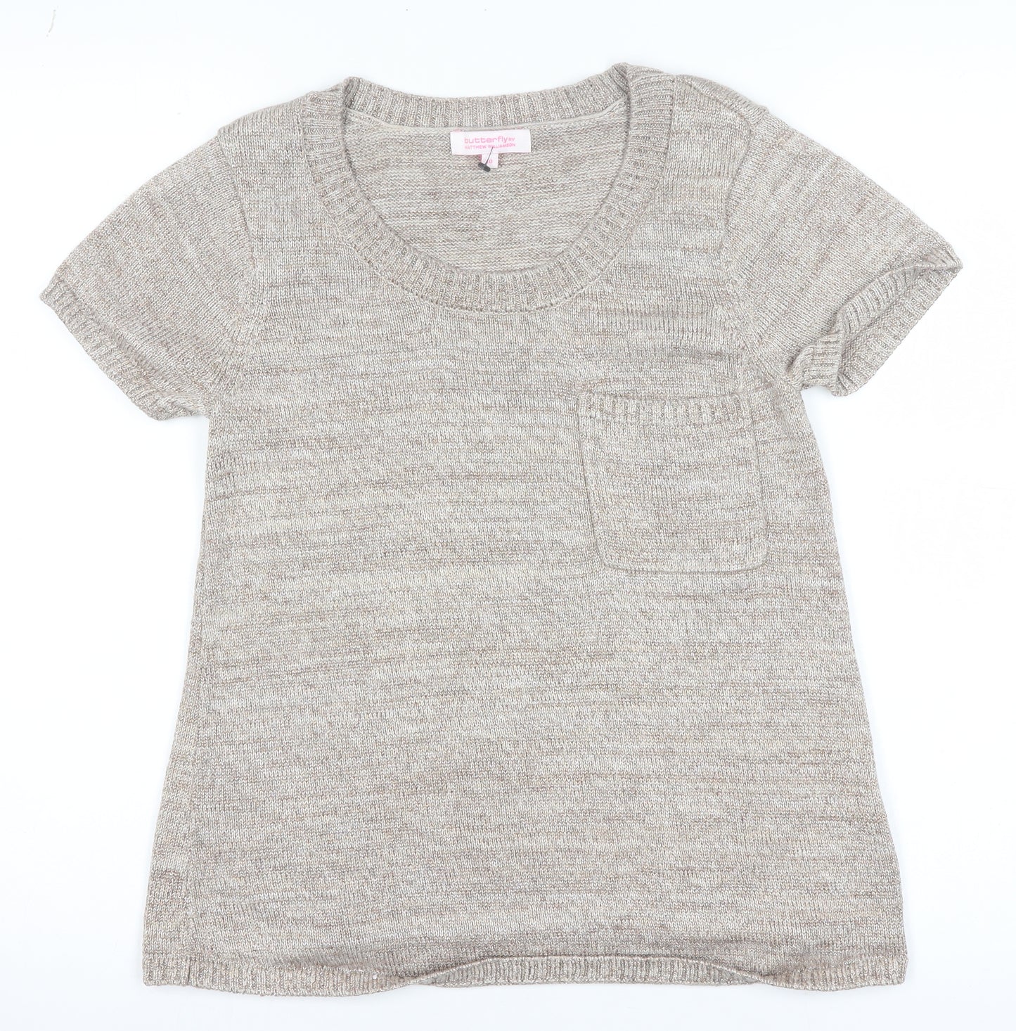 Butterfly by Matthew Williamson Women’s Beige Knit Short Sleeve Pullover Size 10