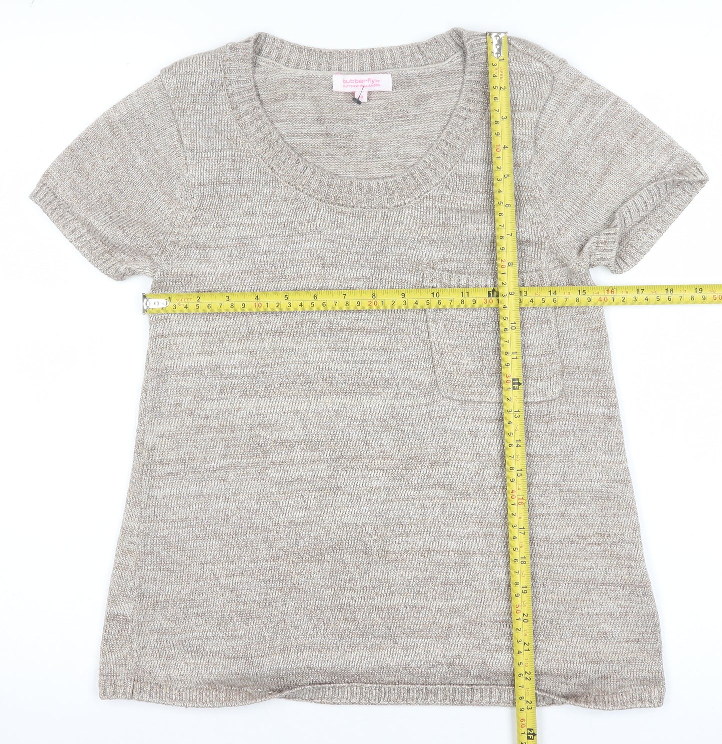 Butterfly by Matthew Williamson Women’s Beige Knit Short Sleeve Pullover Size 10