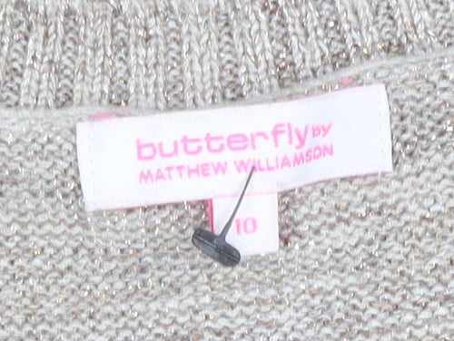 Butterfly by Matthew Williamson Women’s Beige Knit Short Sleeve Pullover Size 10