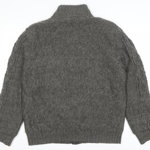 Boston Crew Men's Grey Full Zip Cable Knit Jumper L Warm Lined High Neck
