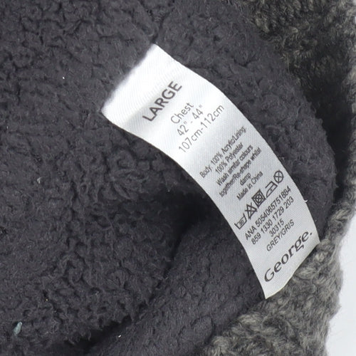 Boston Crew Men's Grey Full Zip Cable Knit Jumper L Warm Lined High Neck