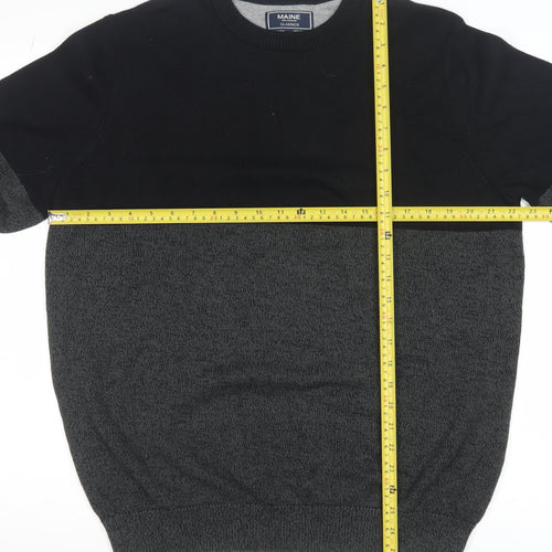 Maine New England Men Black Grey Cotton Crew Neck Jumper L Classic Knit