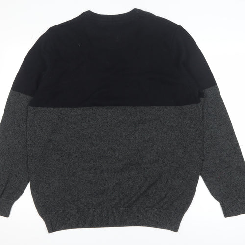 Maine New England Men Black Grey Cotton Crew Neck Jumper L Classic Knit