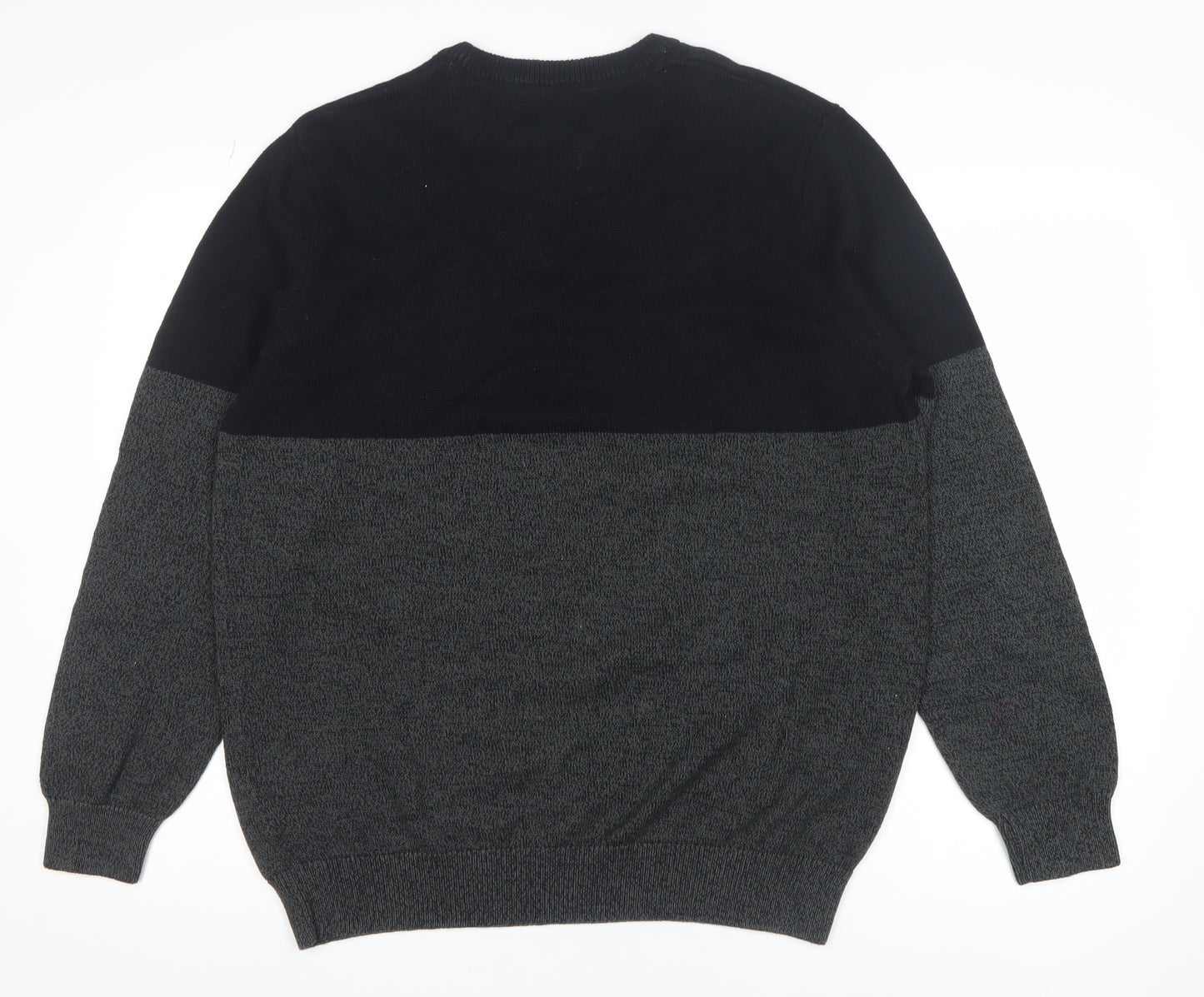 Maine New England Men Black Grey Cotton Crew Neck Jumper L Classic Knit