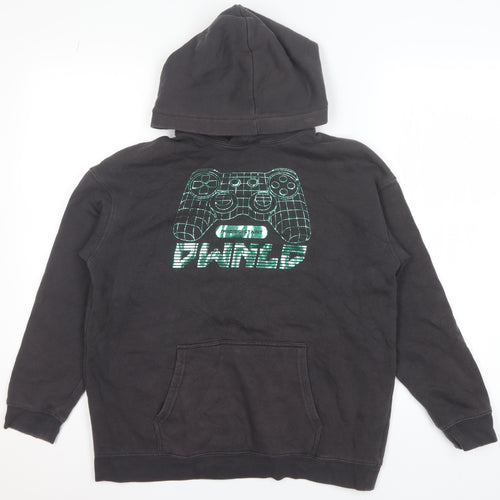 H&M Boys Black Pullover Hoodie 11-12 Years Cotton Blend Gamer Print