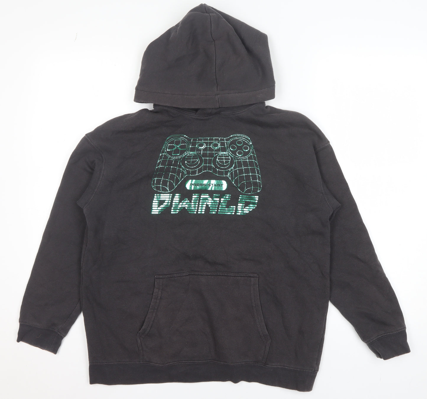 H&M Boys Black Pullover Hoodie 11-12 Years Cotton Blend Gamer Print
