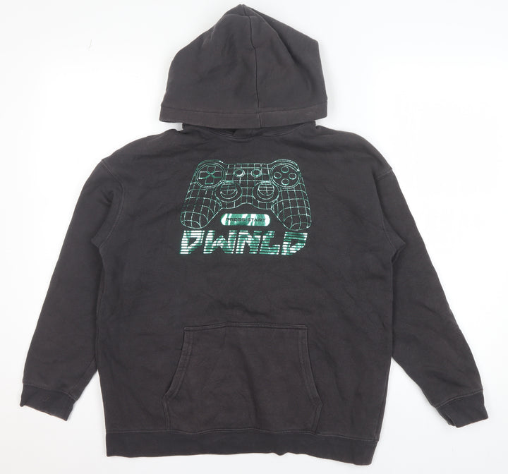 H&M Boys Black Pullover Hoodie 11-12 Years Cotton Blend Gamer Print
