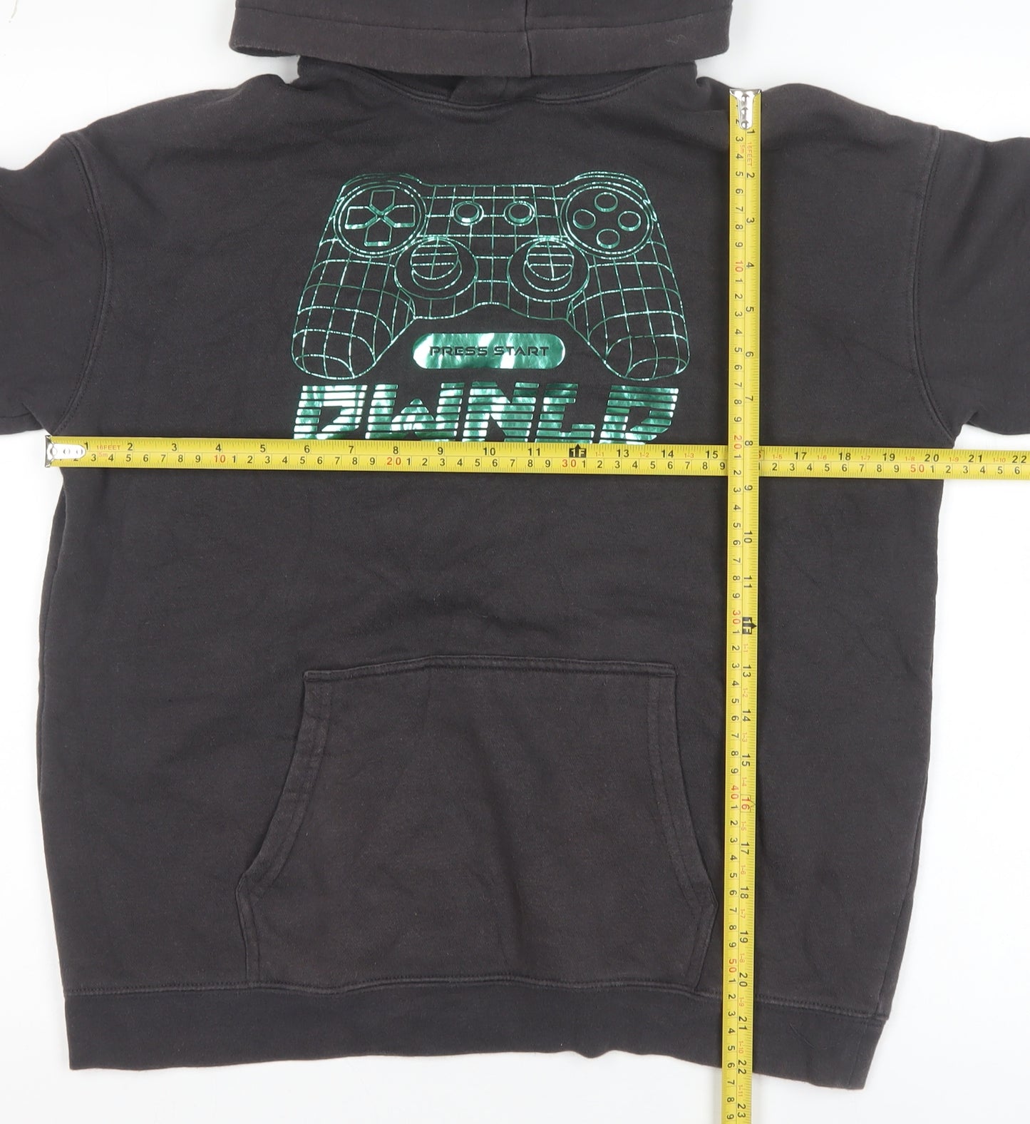 H&M Boys Black Pullover Hoodie 11-12 Years Cotton Blend Gamer Print