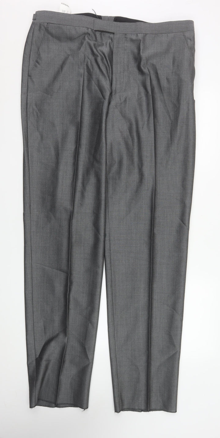 Torre Cerimonia Men's Grey XL Wool Blend Formal Dress Trousers