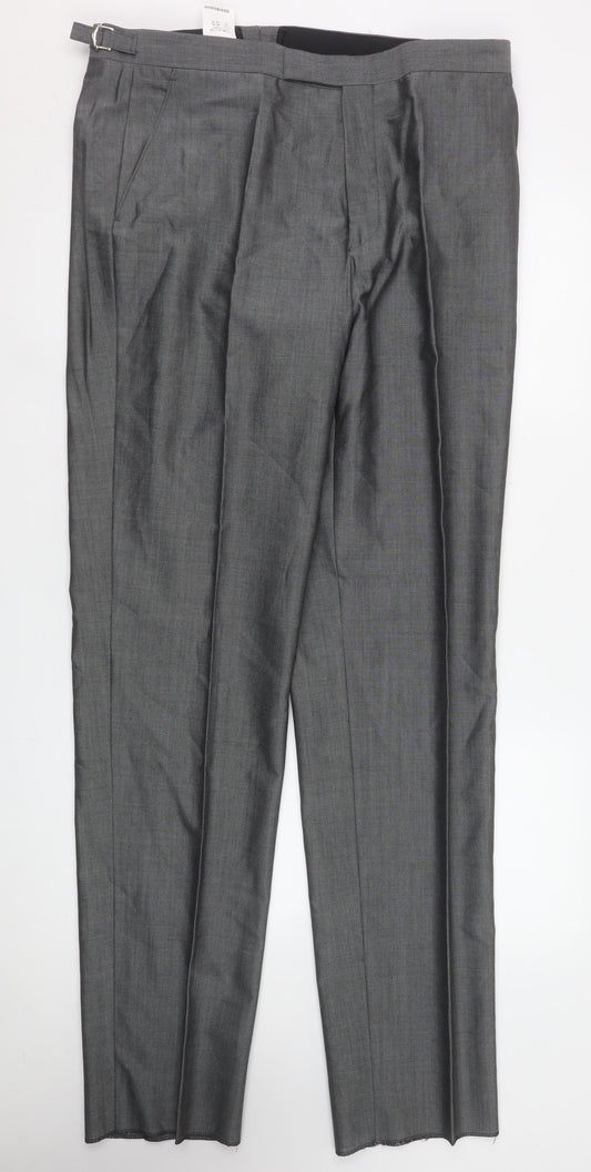 Torre Men Grey XL Formal Dress Pants Wool Mohair Blend Pleated Trousers