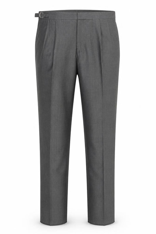 Front view of Torre Men Grey XL Formal Dress Pants Wool Mohair Blend Pleated Trousers