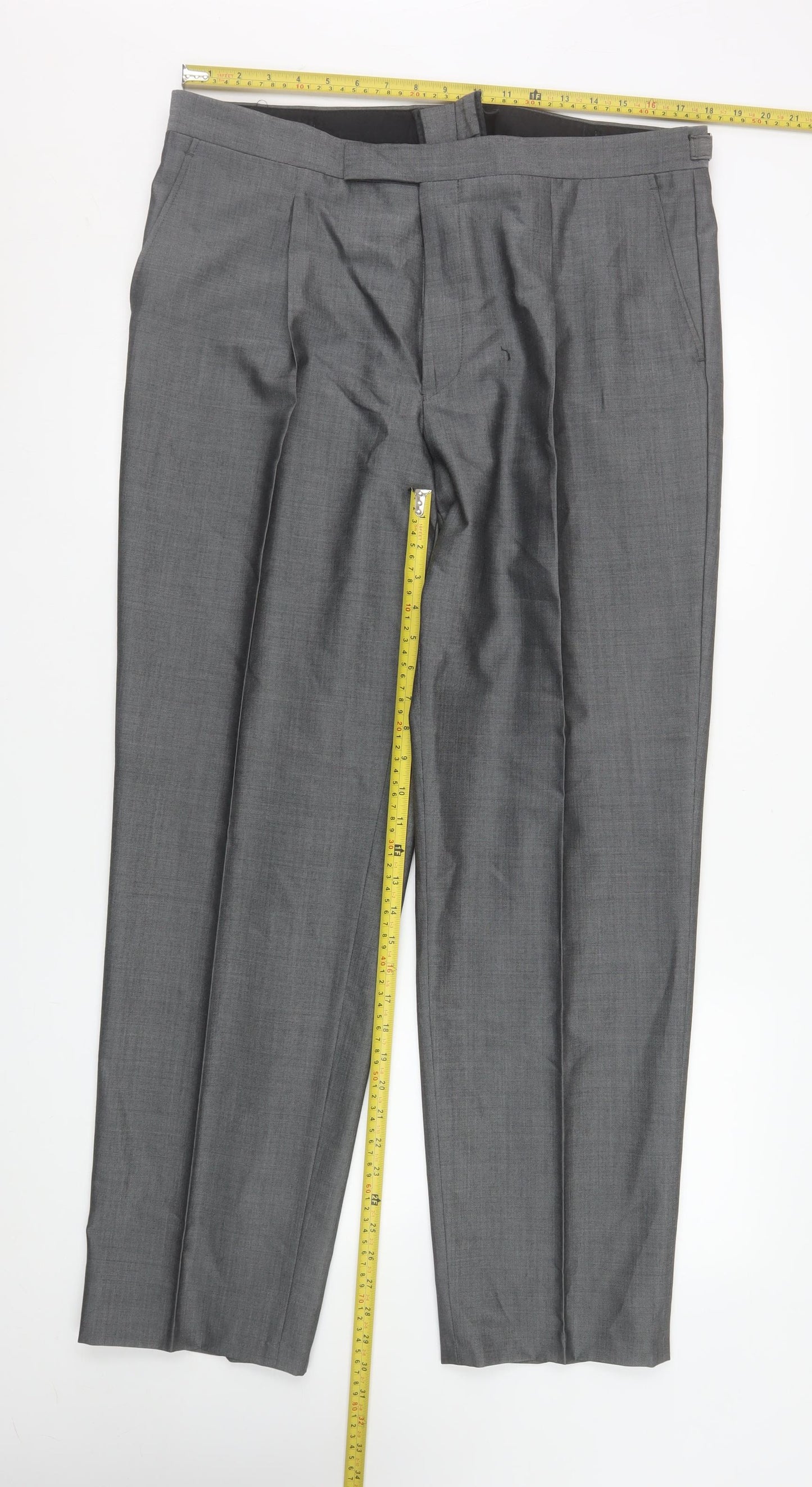 Torre Men's Grey 38R Wool Blend Pleated Formal Dress Trousers