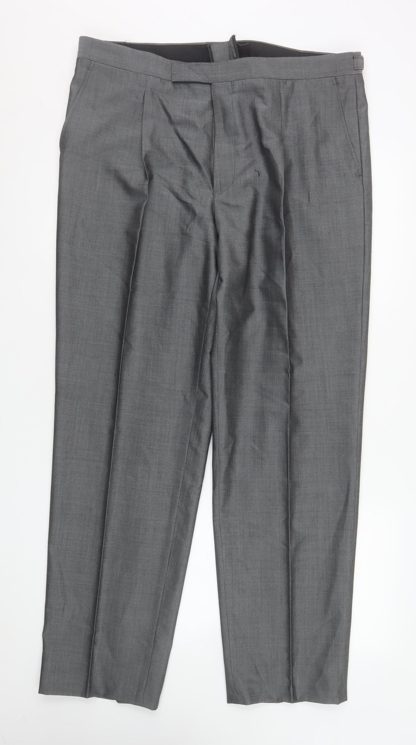 Torre Men's Grey 38R Wool Blend Pleated Formal Dress Trousers