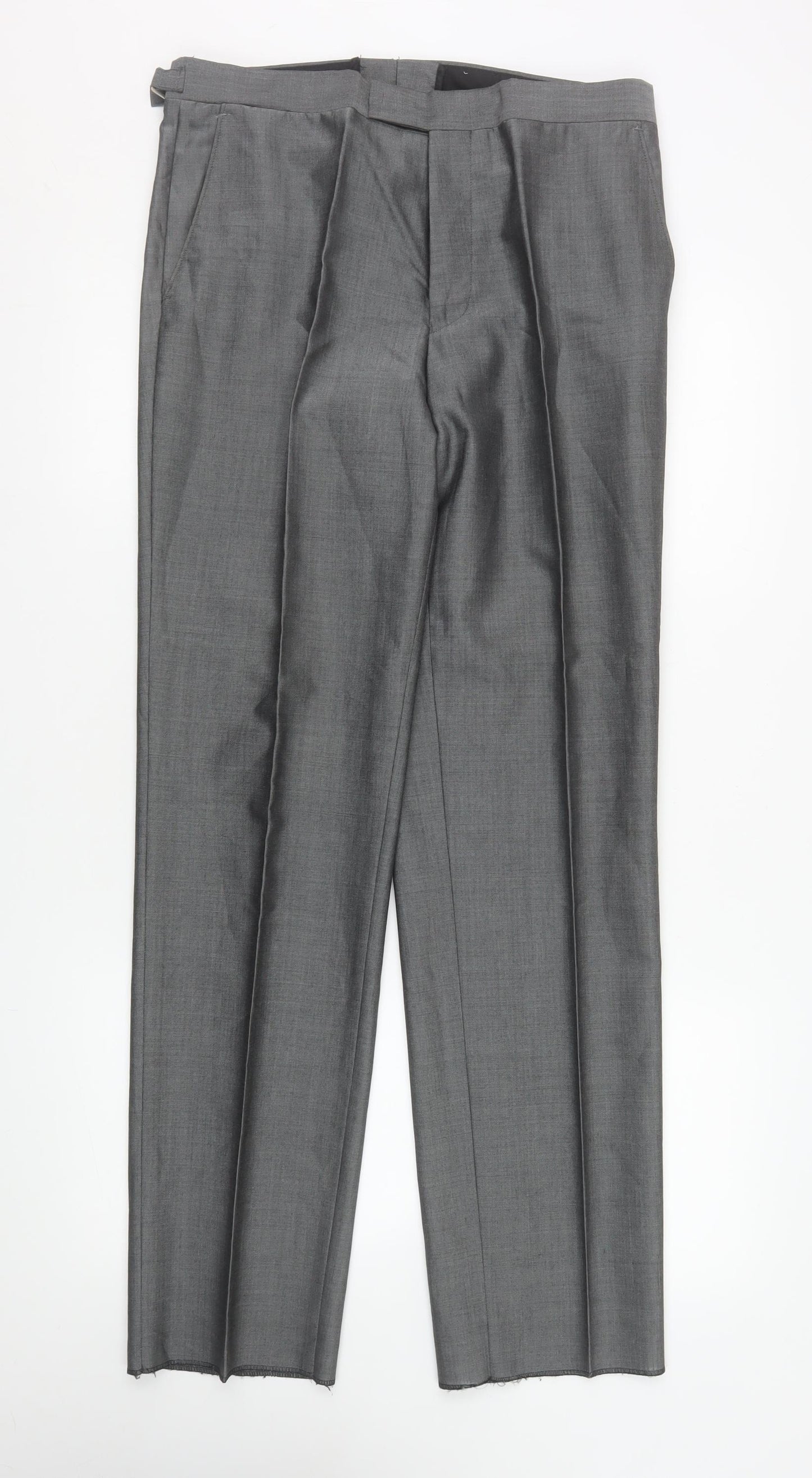 Torre Mens Grey 32R Wool Blend Pleated Formal Dress Trousers