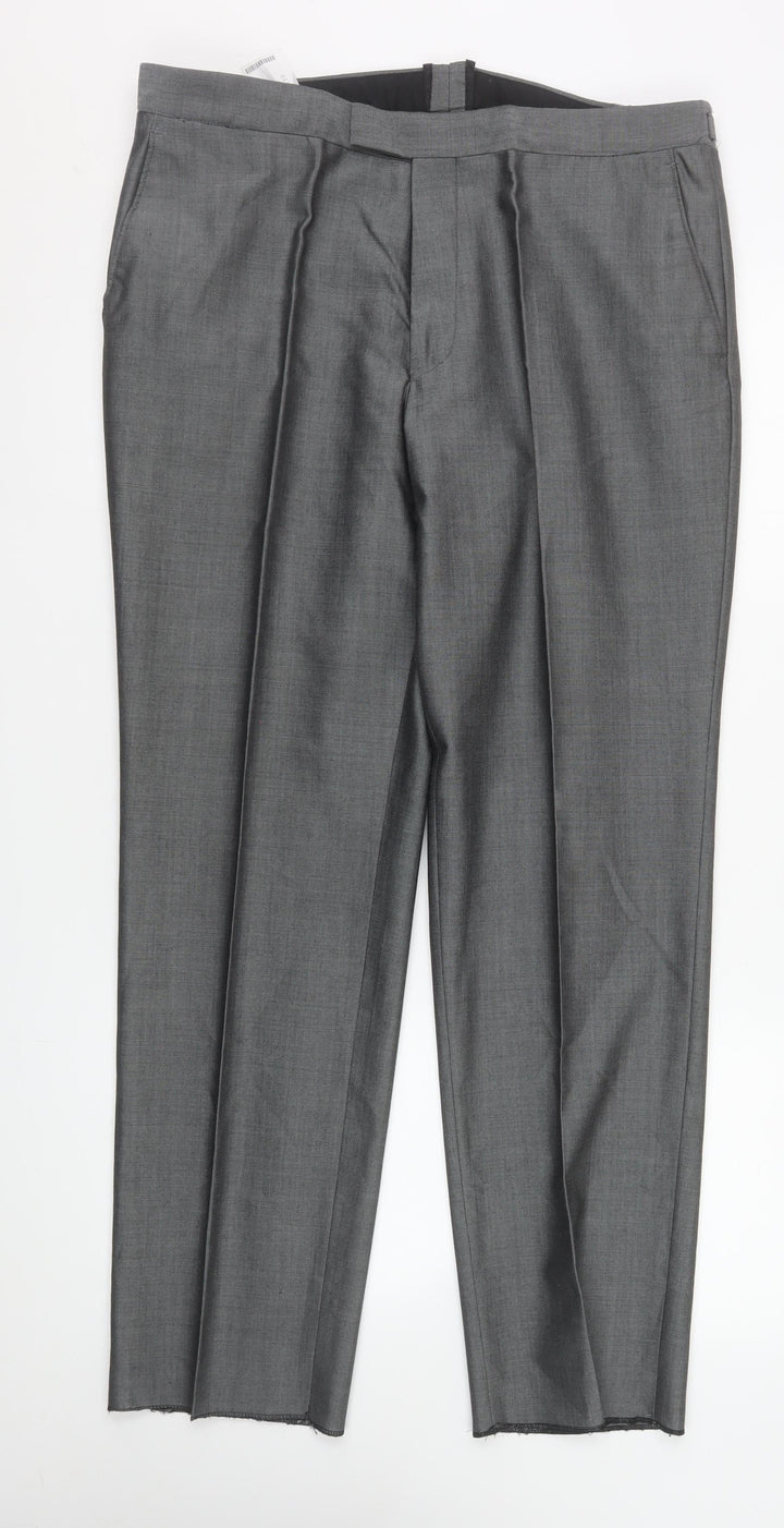 Torre Men’s Grey 36S Pleated Formal Dress Pants Wool Blend