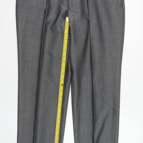 Torre Men’s Grey 36S Pleated Formal Dress Pants Wool Blend