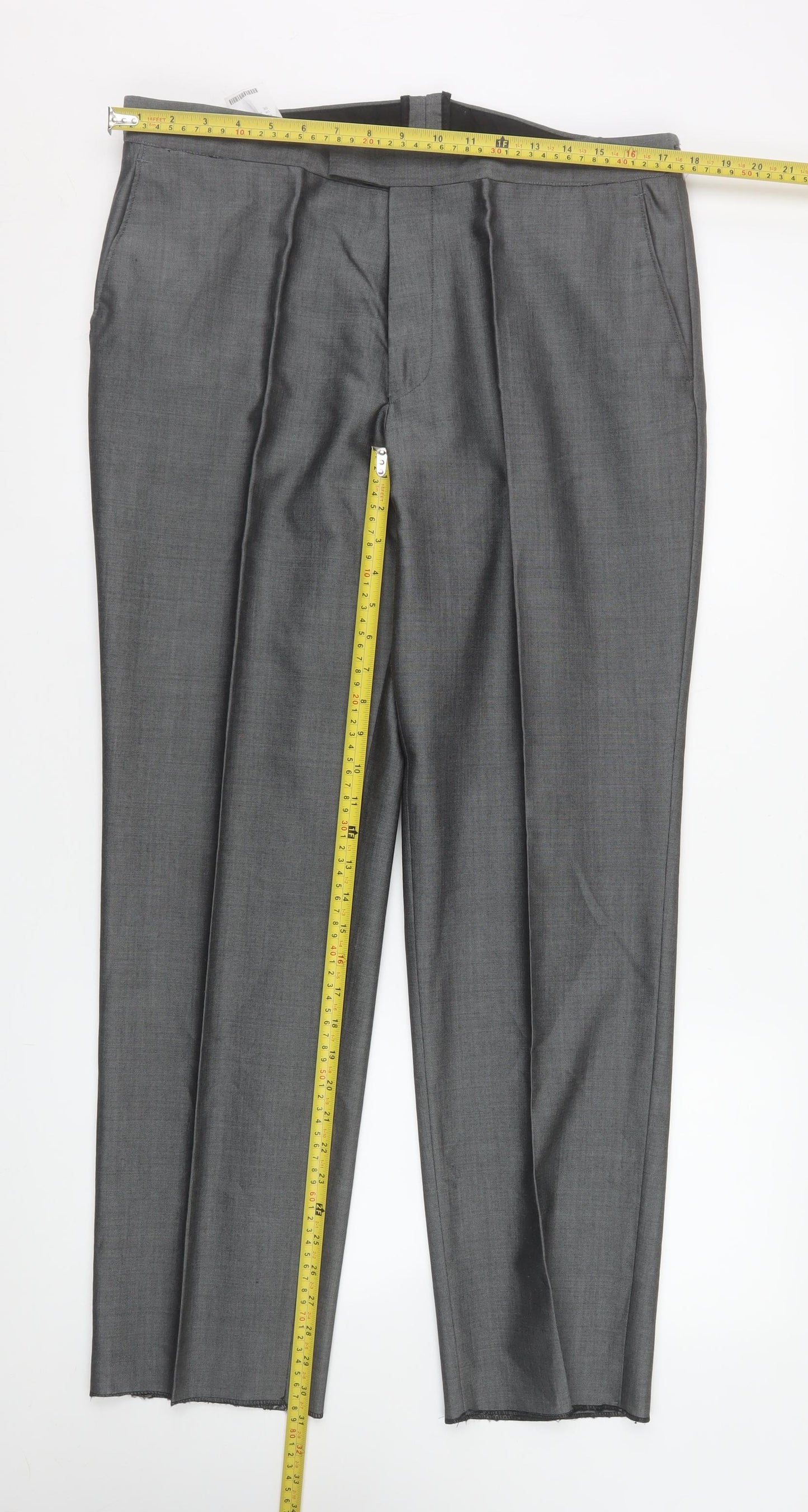 Torre Men’s Grey 36S Pleated Formal Dress Pants Wool Blend