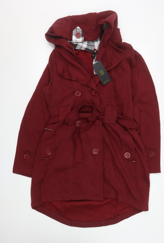 Noroze Women's Red Hooded Belted Trench Coat Size 18