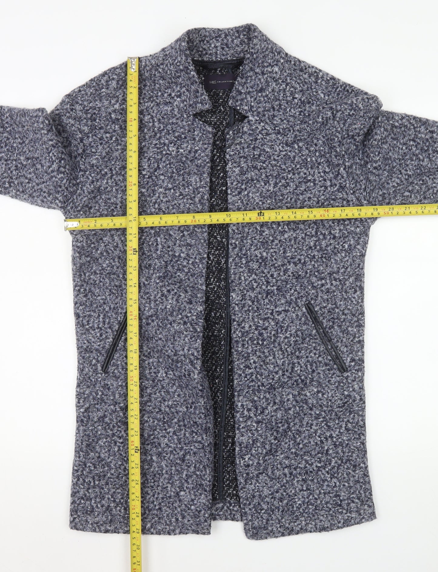 Marks and Spencer Women's Blue Petite Size 8 Long Tweed Overcoat