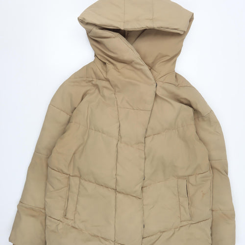Noisy May Women’s Beige L Hooded Puffer Jacket with Zip Pockets