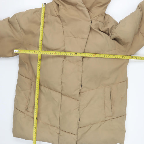 Noisy May Women’s Beige L Hooded Puffer Jacket with Zip Pockets