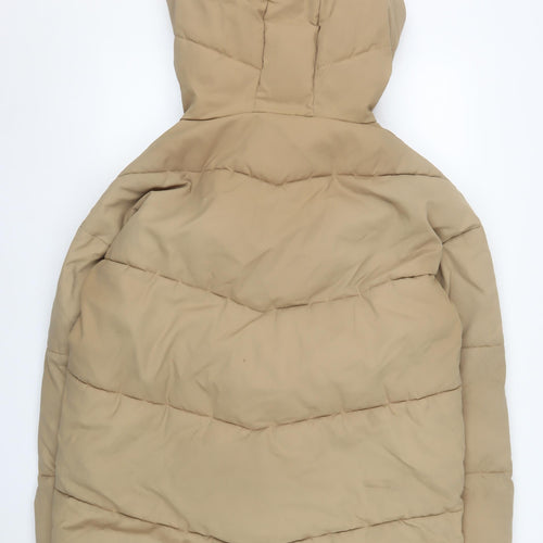 Noisy May Women’s Beige L Hooded Puffer Jacket with Zip Pockets