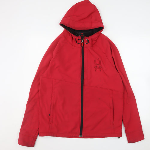Spyder Men's Red Softshell Hooded Jacket Size S Water Resistant Windproof