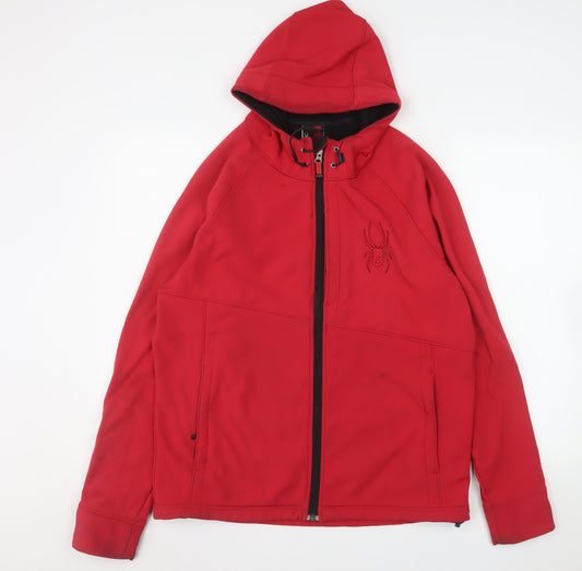Spyder Men's Red Softshell Hooded Jacket Size S Water Resistant Windproof