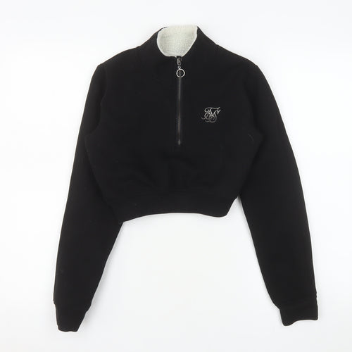 SikSilk Women's Black 1/4 Zip Cropped Sweatshirt Size 6