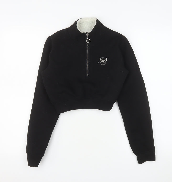 SikSilk Women's Black 1/4 Zip Cropped Sweatshirt Size 6