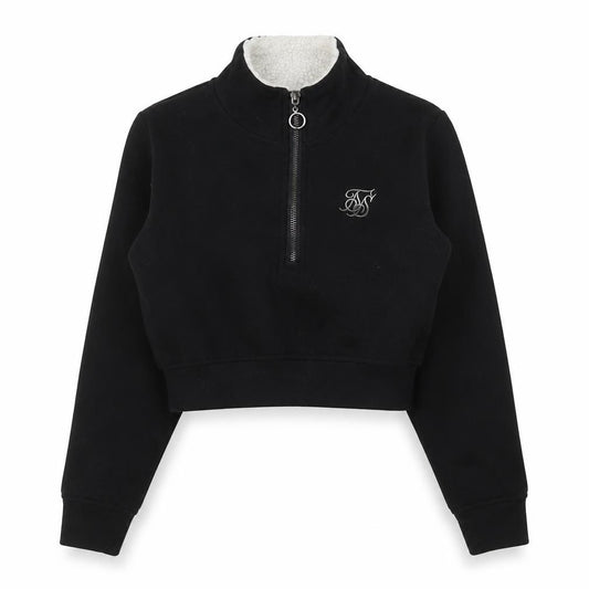 Front view of SikSilk Women's Black 1/4 Zip Cropped Sweatshirt, size 6