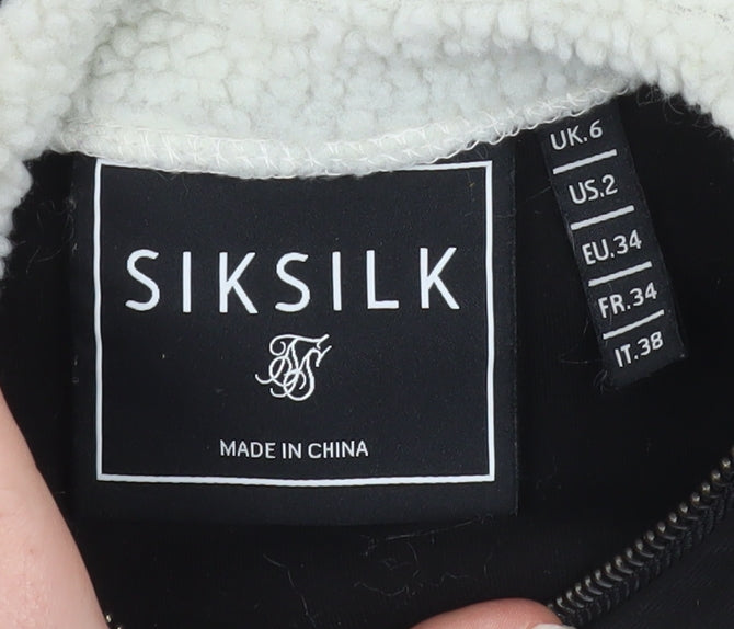 SikSilk Women's Black 1/4 Zip Cropped Sweatshirt Size 6