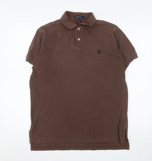 Ralph Lauren Men's Brown Custom Fit Cotton Polo Shirt Size L