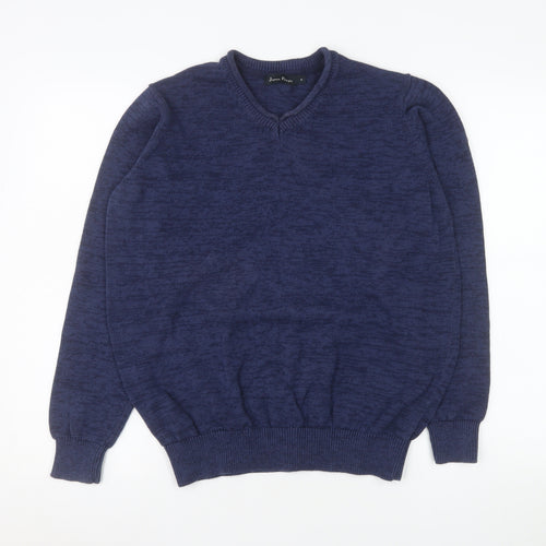 James Pringle Men's Blue Cotton V-Neck Jumper Size M