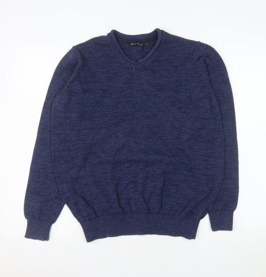 James Pringle Men's Blue Cotton V-Neck Jumper Size M