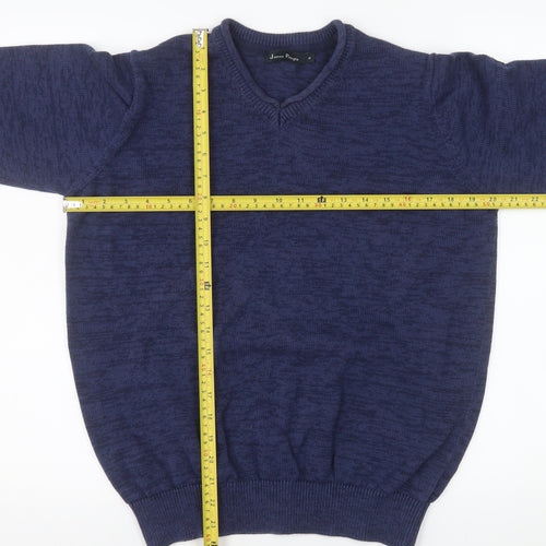 James Pringle Men's Blue Cotton V-Neck Jumper Size M