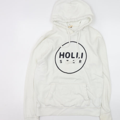 Hollister Women White Pullover Hoodie S Logo Cotton Blend Casual