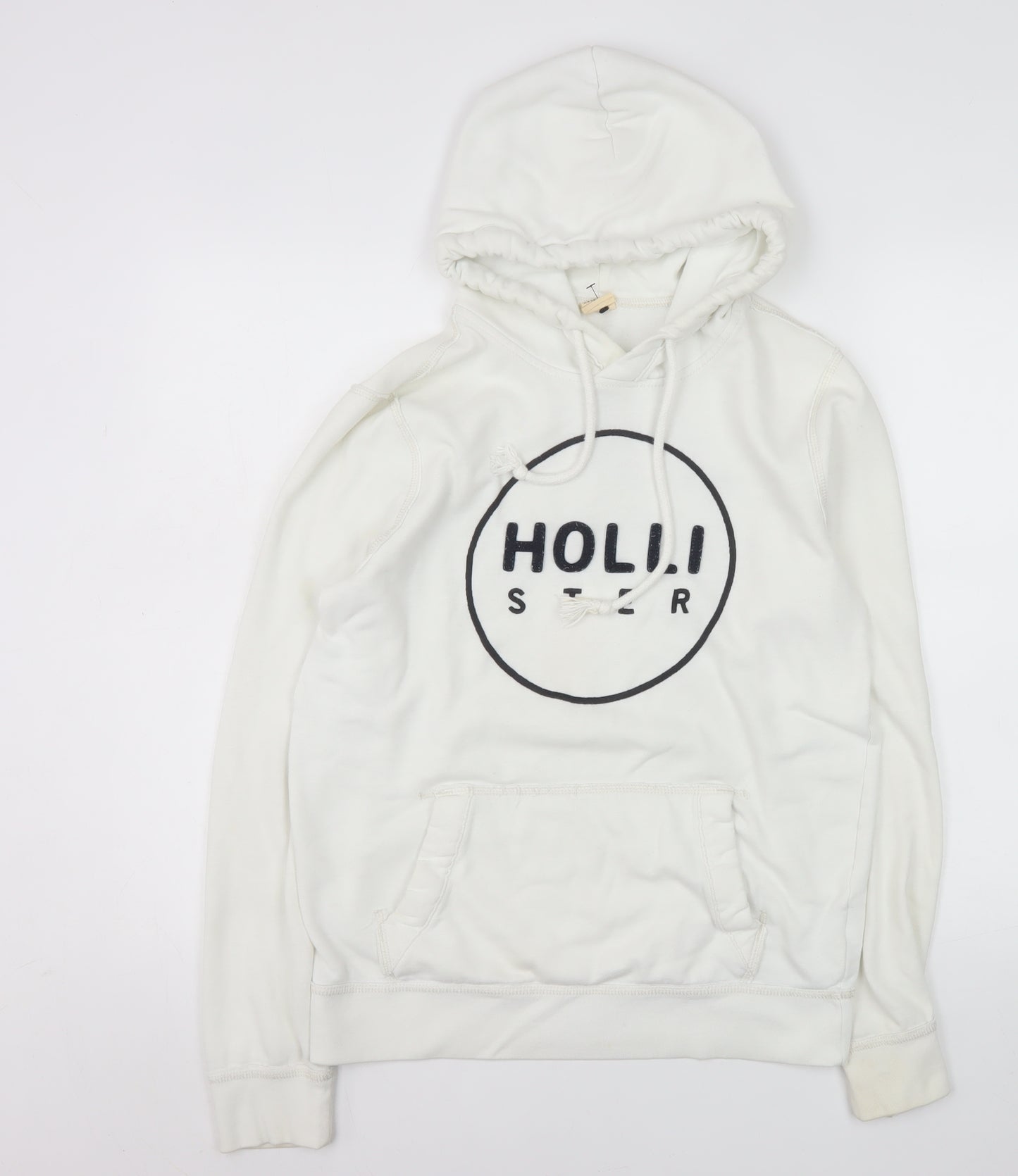 Hollister Women White Pullover Hoodie S Logo Cotton Blend Casual