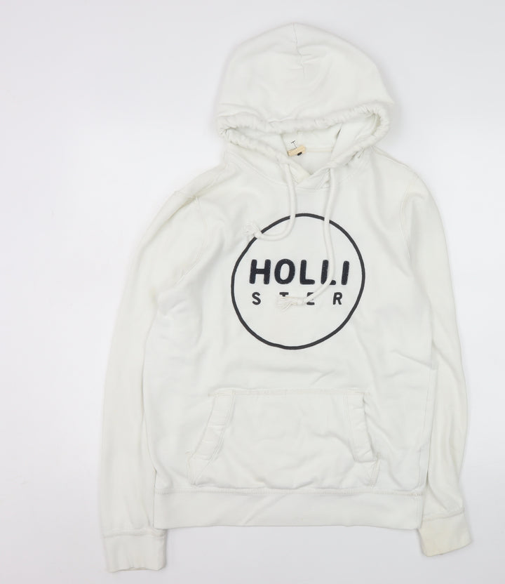 Hollister Women White Pullover Hoodie S Logo Cotton Blend Casual