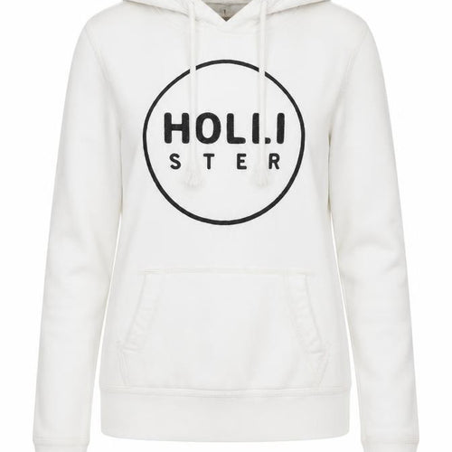 Hollister Women White Pullover Hoodie S Logo Cotton Blend Casual
