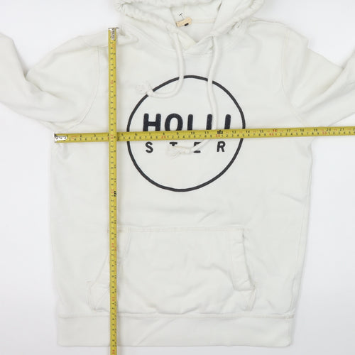 Hollister Women White Pullover Hoodie S Logo Cotton Blend Casual