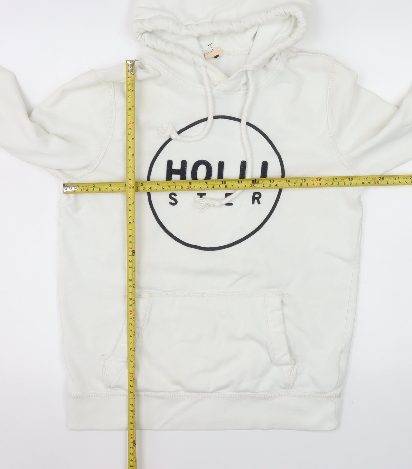 Hollister Women White Pullover Hoodie S Logo Cotton Blend Casual