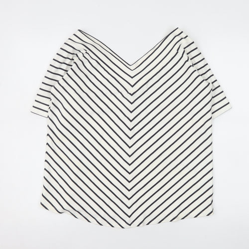 Jasper Conran Women's White Striped V-Neck Jersey T-Shirt Size 20